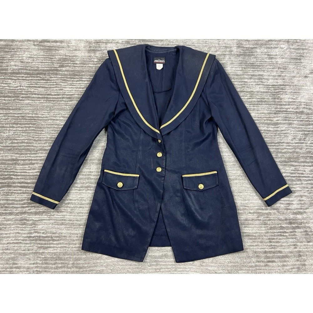 Vintage John Roberts Blazer Womens 7/8 Blue Button Front Rayon Blend Made in USA